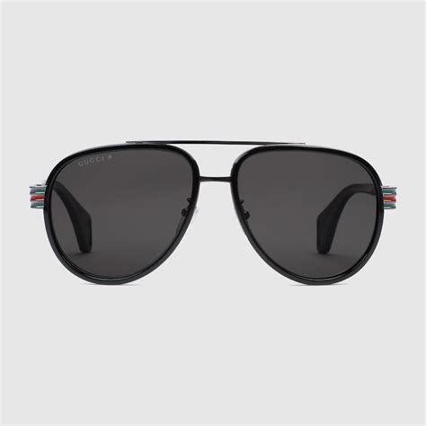 очки gucci polarized 8009-4|Black Acetate Aviator Sunglasses With Grey Polarized Lens.